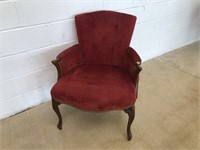 Vtg. Red Upholstered Wing Back Chair