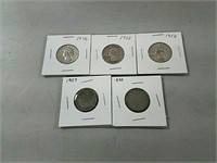> 3 quarters 1946, 1952, 1954 and 2 V nickels