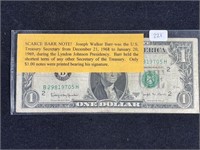 1 Joseph Barr $1 Note (Rare)