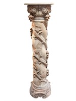 Raw Wood Carved Column with Grapes
