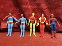 (5)1970's Mego action figures. Spiderman