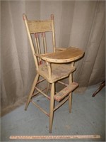 Vintage Wood Kid's High Chair w/ Folding Tray