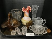 Amber Carnival Glass, Slag Glass Vase, Cut Glass.