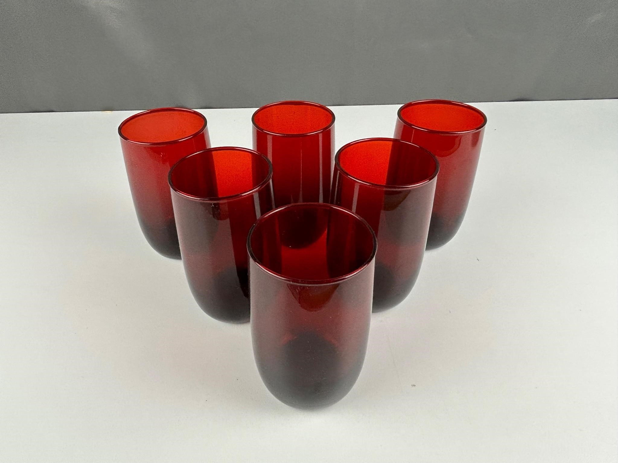 Ruby red glass juice glasses