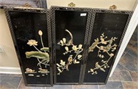 Three Chinese Black Lacquer Panels