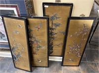 Four Chinese Black and Gold Lacquer Wall Panels