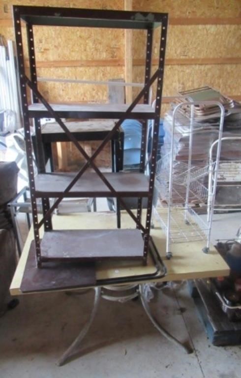 Miscellaneous shelving, rolling cart, office