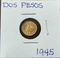 1945 MEXICO DOS PESOS GOLD COIN