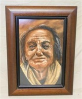 Fine Portrait Pastel of a Native American Elder.