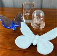 4 Butterfly Glass/crystal Items -blue Waterford