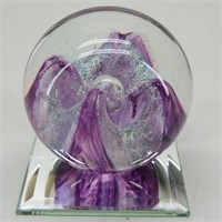 Small Purple & Silver Art Glass Paperweight with..