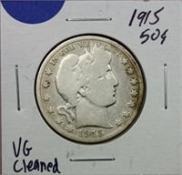 1915 Barber Half Dollar VG Cleaned