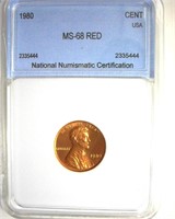 1980 Cent MS68 RD LISTS $8000