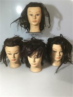 4 female mannequin heads w/hair, approx 10 inches