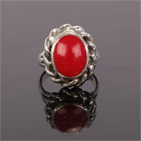 NATIVE AMERICAN CORAL & STERLING RING