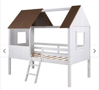 Twin Size Low Loft Wood House Bed