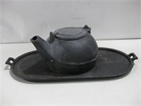 Cast Iron Teapot W/Tray See Info