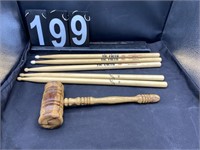 Wooden Gavel & Five Drum Sticks