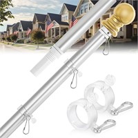 6ft Tangle-Free Spinning Flag Pole, Silver