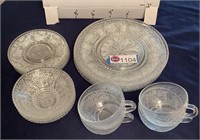 DEPRESSION GLASS PLATES, BOWLS, CUPS & SAUCERS, 4