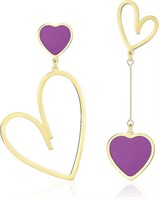 14k Gold-pl. Purple Asymmetrical Heart Earrings