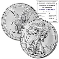 2023 1 Oz American Silver Eagle Coin W/ Coa