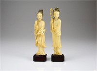 PAIR OF CHINESE CARVED ATTENDANT FIGURES