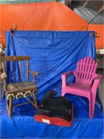 Kids rocking chair, kids lawn chair, and a booster