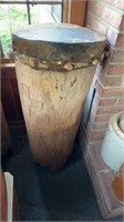 Large carved wood 40 inch African drum, with an
