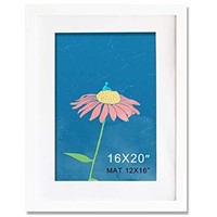 KAOIKO 16x20 Frame White Solid Wood With Mat 12x1
