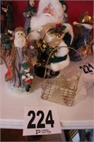 (2) Decorative Santa's And A Metal Basket (Rm 7)