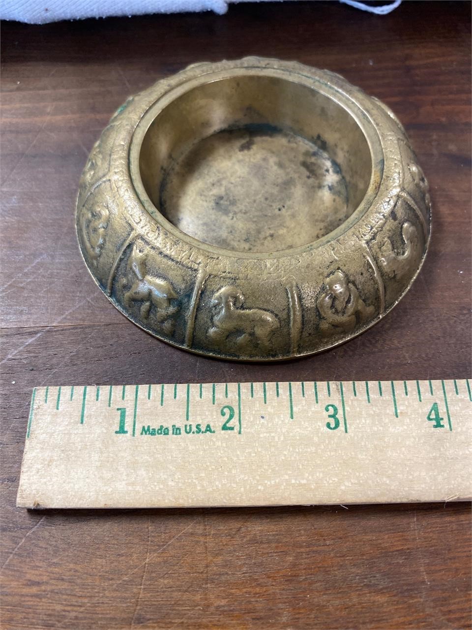 Vintage Chinese Astrology Brass Ashtray