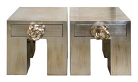 Chanel Style Art Deco Revival Camellia End Tables