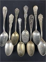Eight sterling silver souvenir spoons, Chicago,