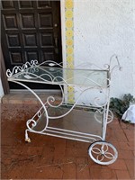 Wrought Iron & Glass Tea Cart / Plant Cart
