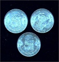 (3) 1964 Mexican Pesos, Silver Cont. 0.1/coin
