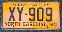 YELLOW 1960 NORTH CAROLINA METAL LICENSE PLATE