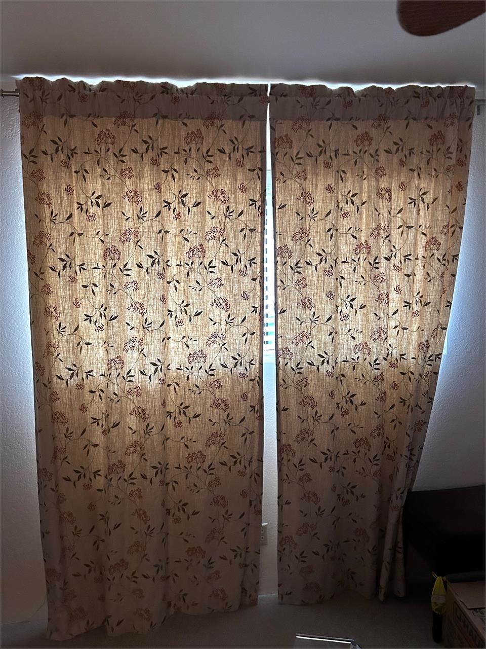 2 Embroidered Floral Curtains + Rod