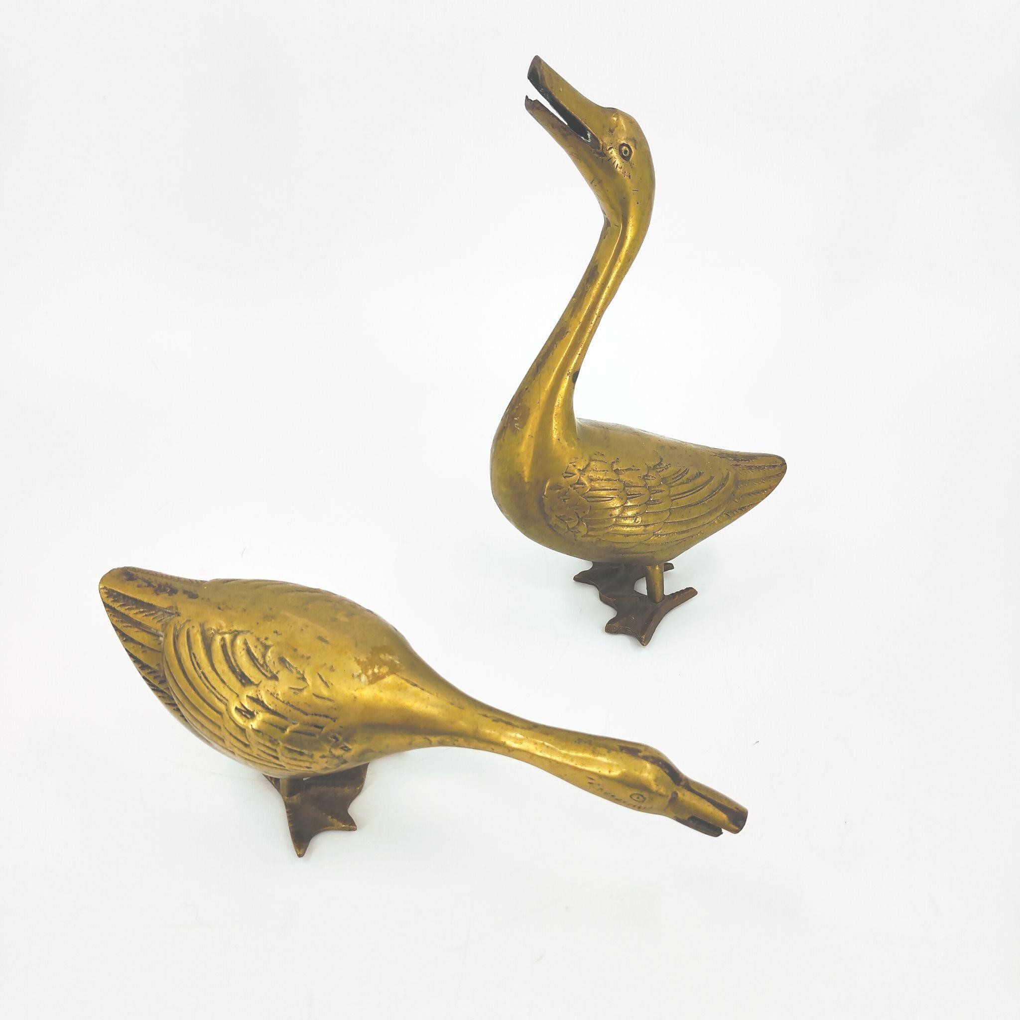 Vintage Solid Brass Geese Statuettes