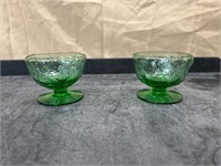 2 Mongantown Glass Green Cricket Sherbets
