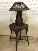 Brown Paint Round Wicker Lamp Table