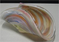 Murano White Crystal Polychrome Folded Glass Bowl