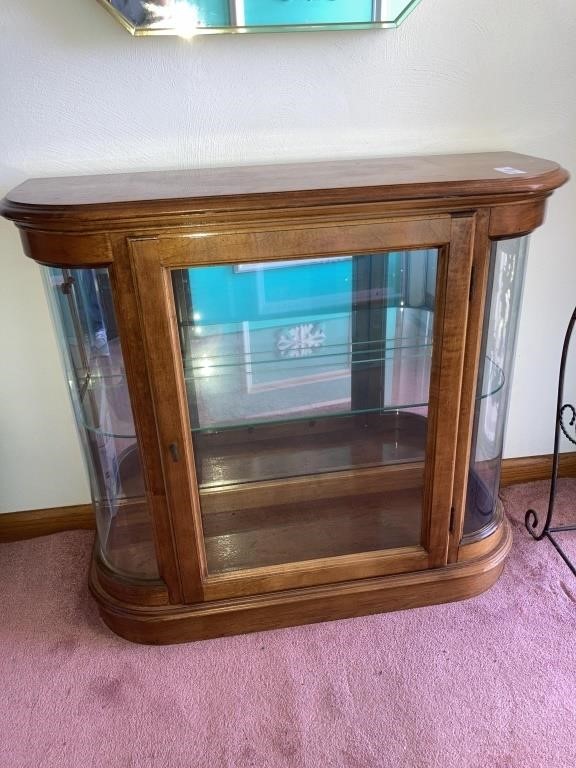 Curved glass mirror-back foyer cabinet 32w x 11D