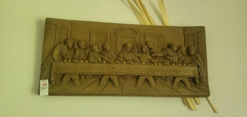 The last supper wooden picture with palm strips.