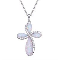 Sterling Silver Opal Crystal Cross Necklace