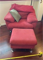 Retro Red Chair and matching ottoman , pillow w