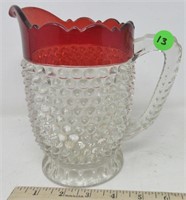 Ruby Red hob nail glass pitcher