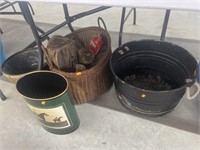 Decorated metal bucket, baskets, waste basket