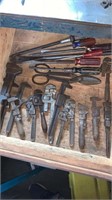 Drawer Lot of Pipe Wrenches, Screwdrivers, etc.