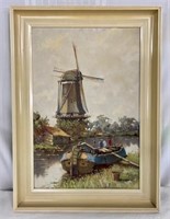 Oil on Board Dutch Windmill Signed Schippers